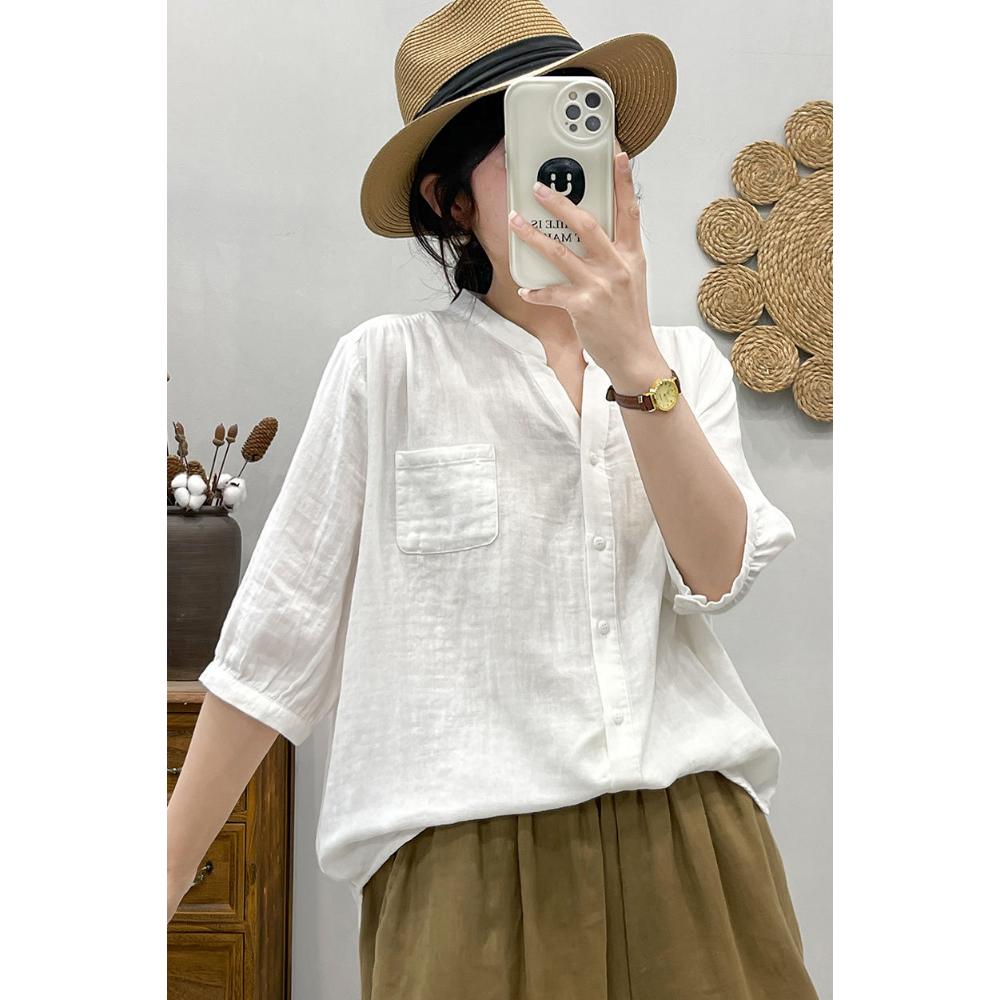 Retro Small V-neck Pure Cotton Gauze Blouse Women Mid-sleeve New Summer Korean Loose Casual Simple Top M
Retro Small V-neck Pure Cotton Gauze Blouse Women Mid-sleeve New Summer Korean Loose Casual Simple Top M