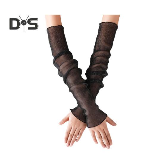 Женские прозрачные сетчатые рукава, длинные, ультратонкие, кружевные перчатки без пальцев, защита от ультрафиолетового излучения, охлаждающая сетчатая тюль, солнцезащитные рукава для улицы чёрный