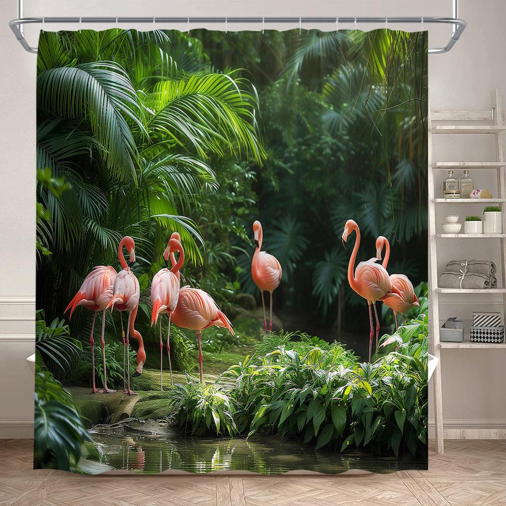Shower Curtain, Tropical Flamingo Jungle Waterproof Polyester Bathroom Curtain With Hooks, Palm Tree Lotus Flower Decor Bath Cur W60H190(CM)-1 Pcs
Shower Curtain, Tropical Flamingo Jungle Waterproof Polyester Bathroom Curtain With Hooks, Palm Tree Lotus Flower Decor Bath Cur W60H190(CM)-1 Pcs