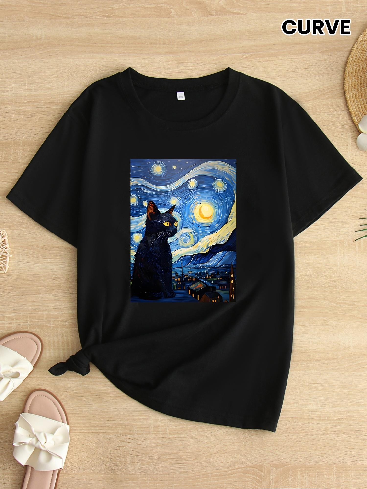 Plus Size Womens Black Short Sleeve T shirt Van Gogh Style Black Cat PrintArt Inspired Unique 4XL
Plus Size Womens Black Short Sleeve T shirt Van Gogh Style Black Cat PrintArt Inspired Unique 4XL