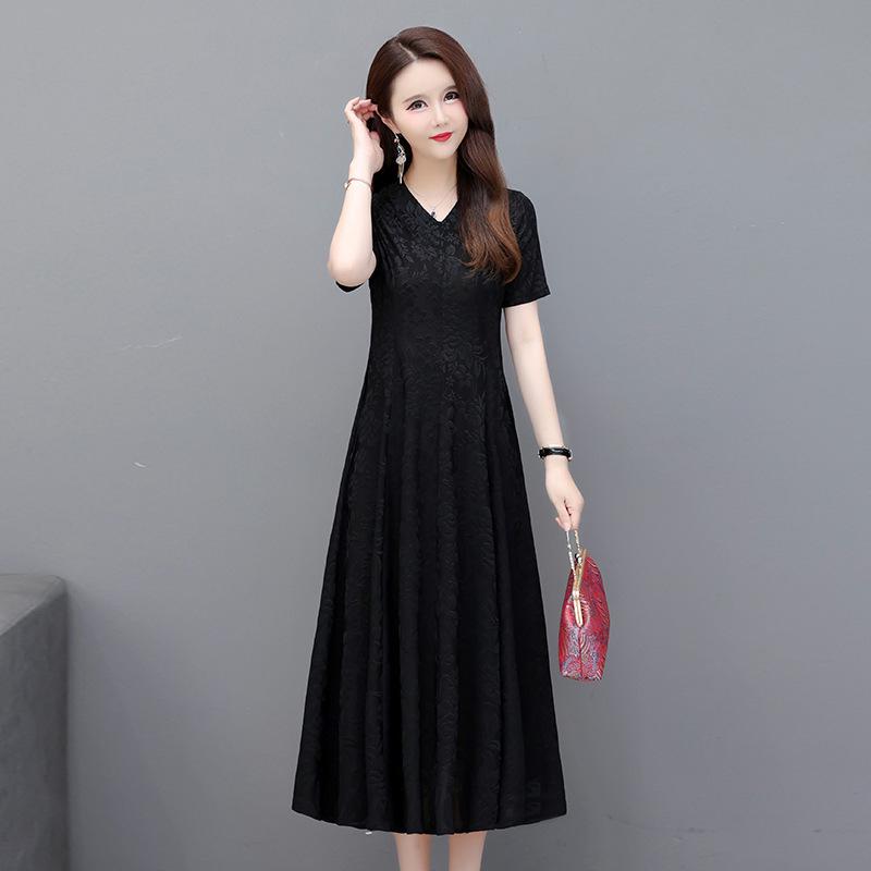 Short Sleeve Modal Summer Dress for Mothers - Mid-Length, Plus Size, Waist-Slimming, Large Swing, Long Dress. 4XL (for 130-140 jin) чёрный
Short Sleeve Modal Summer Dress for Mothers - Mid-Length, Plus Size, Waist-Slimming, Large Swing, Long Dress. 4XL (for 130-140 jin) чёрный