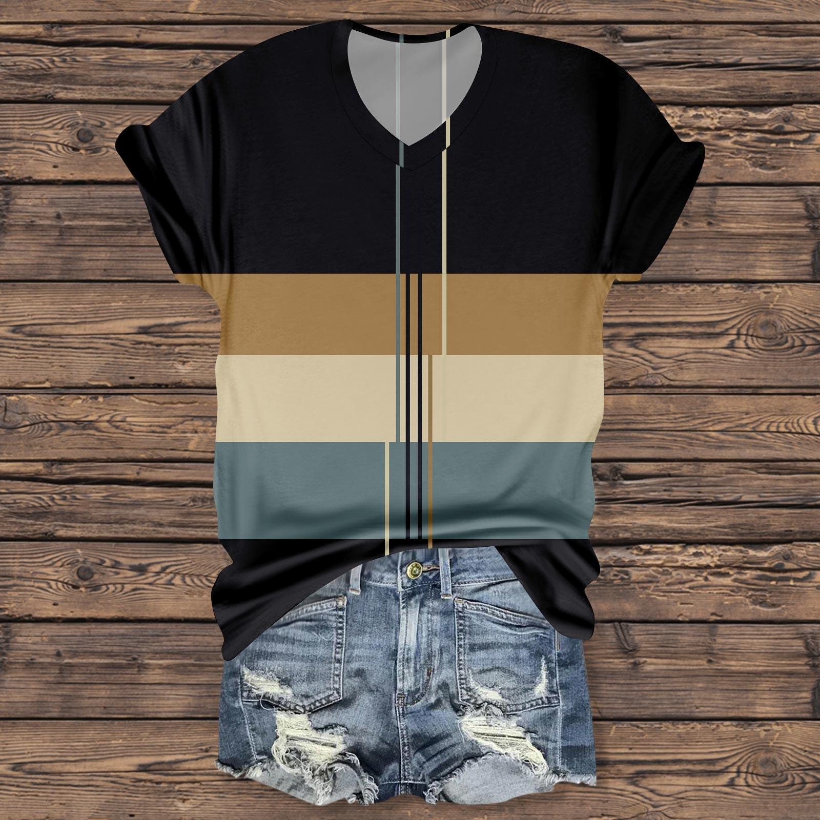 Women s V-neck Striped Short-sleeved Printed Top L
Women s V-neck Striped Short-sleeved Printed Top L