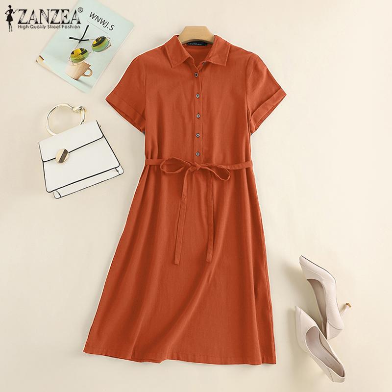 ZANZEA Женское повседневное летнее платье-рубашка с коротким рукавом 
ZANZEA Женское повседневное летнее платье-рубашка с коротким рукавом
