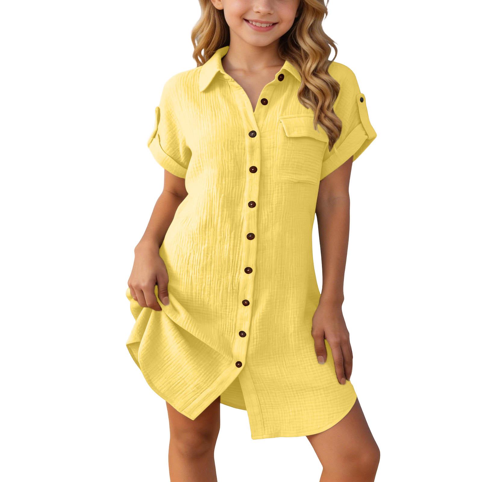 Girls Casual Short Sleeve Shirt Dress Loose Fit Button Down Collared Dress Lightweight Summer Dress for Kids 160
Girls Casual Short Sleeve Shirt Dress Loose Fit Button Down Collared Dress Lightweight Summer Dress for Kids 160