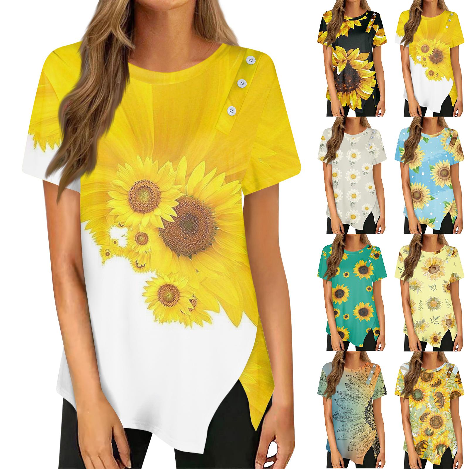 Футболка с пышным подолом на пуговицах, повседневный топ с круглым вырезом с короткими рукавами, женская одежда 
Футболка с пышным подолом на пуговицах, повседневный топ с круглым вырезом с короткими рукавами, женская одежда