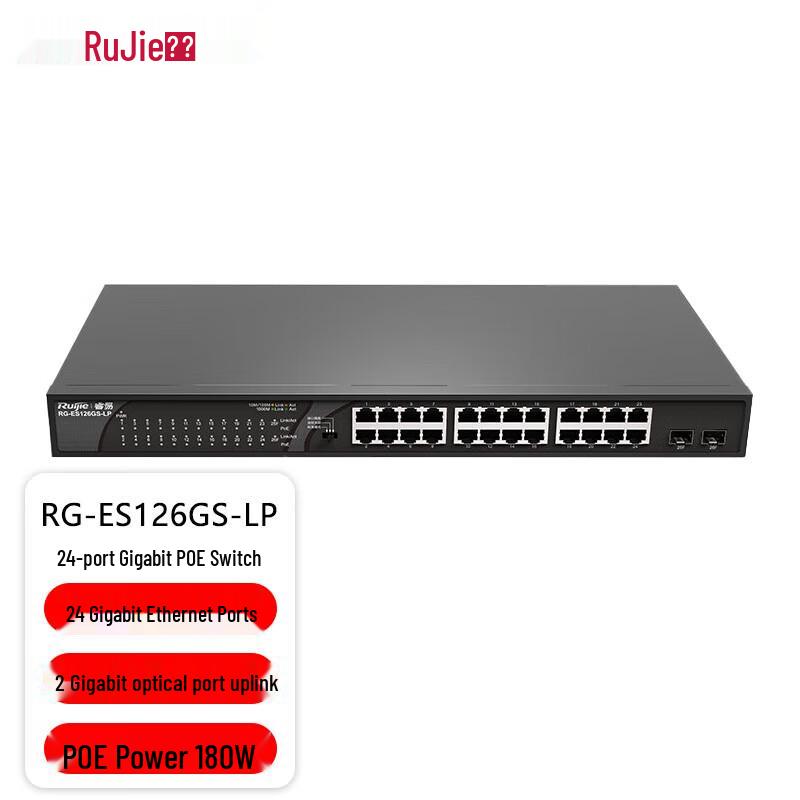 Ruijie RG-ES126GS-LP 24-Port Gigabit Unmanaged PoE Switch
Ruijie RG-ES126GS-LP 24-Port Gigabit Unmanaged PoE Switch