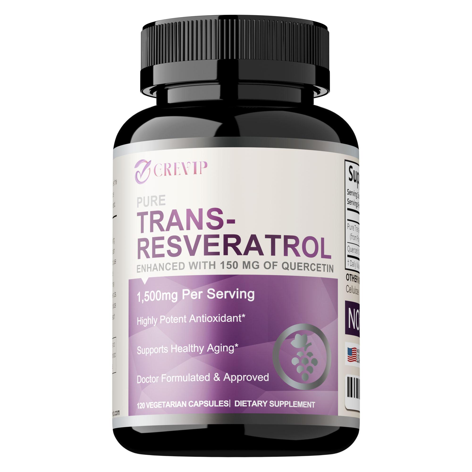 GREVIP Pure Trans Resveratrol Supplement, 1500 mg per serving, is an antioxidant supplement beneficial for the heart, skin, hair, and nails. 120
GREVIP Pure Trans Resveratrol Supplement, 1500 mg per serving, is an antioxidant supplement beneficial for the heart, skin, hair, and nails. 120