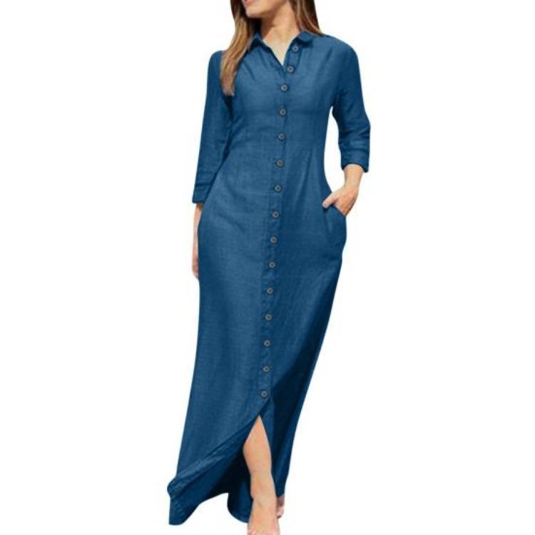 Spring Summer Women Dress Pure Color V Neck Loose Long Sleeves Lapel Split Hem Casual Ankle Length Soft Breathable Side Pockets Single-breasted S синий
Spring Summer Women Dress Pure Color V Neck Loose Long Sleeves Lapel Split Hem Casual Ankle Length Soft Breathable Side Pockets Single-breasted S синий