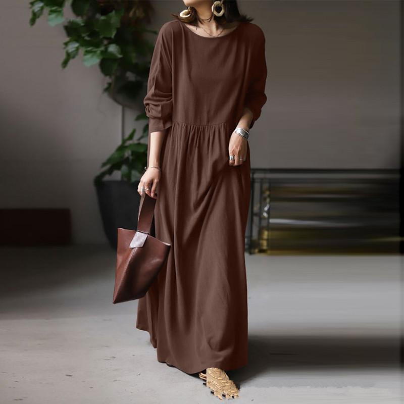 Women s Elegant Solid Dress Casual Loose Long Sleeve Pleated Maxi Dress Female Cotton Linen Modest Vestidos Robe Oversized 4XL кавовий
Women s Elegant Solid Dress Casual Loose Long Sleeve Pleated Maxi Dress Female Cotton Linen Modest Vestidos Robe Oversized 4XL кавовий
