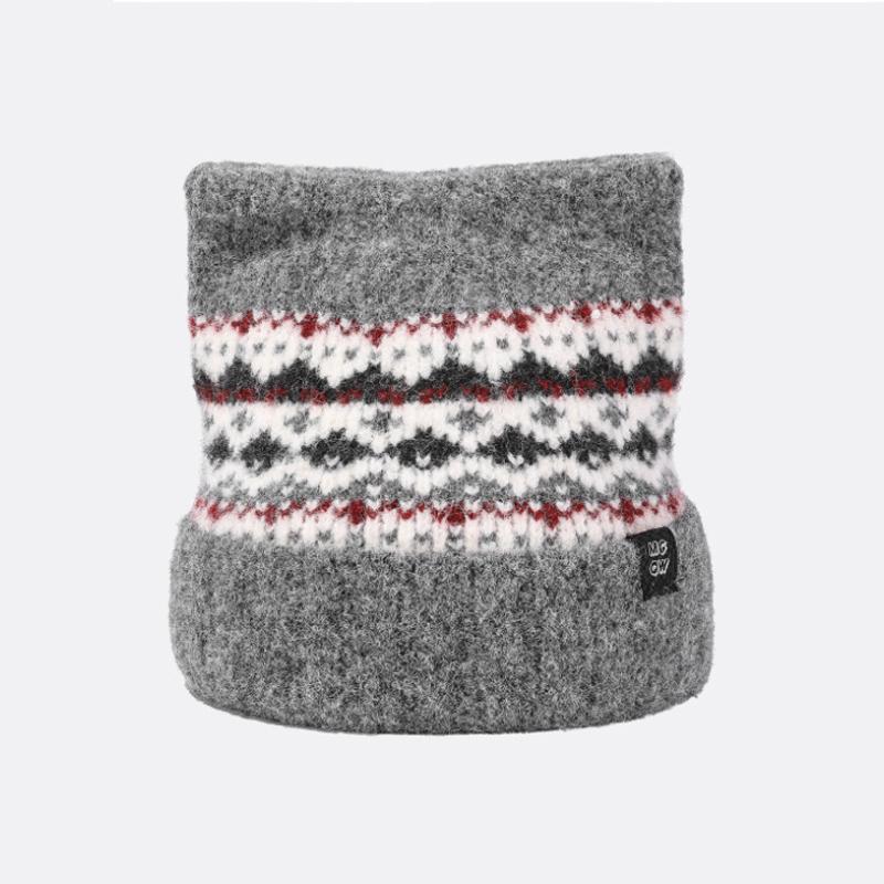 Жаккардовая вязаная шапка с кошачьими ушками, женская осенне-зимняя теплая шерстяная шапка, кашемировая шапка для защиты ушей серый