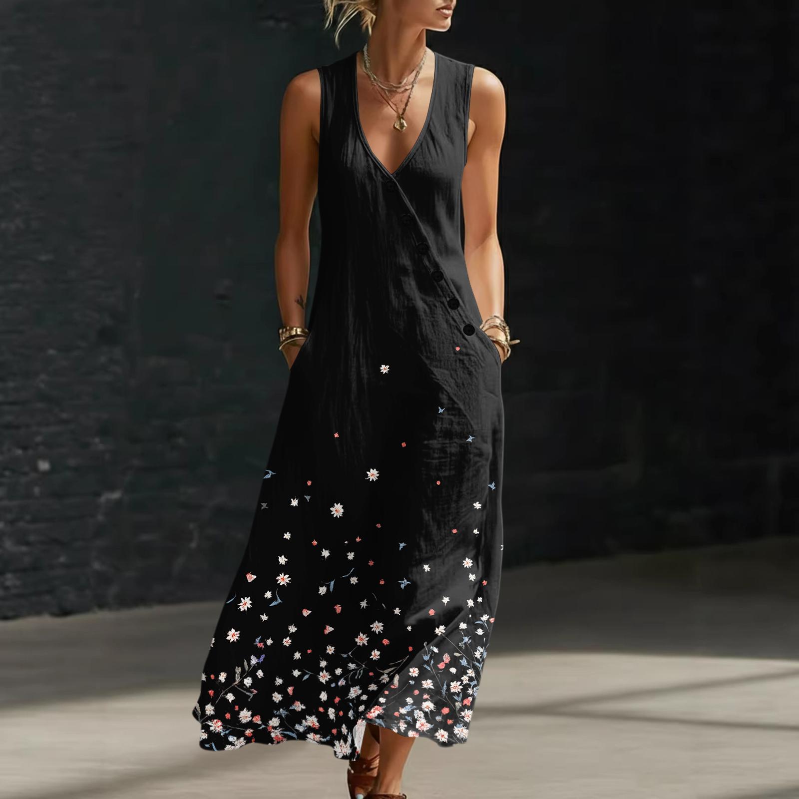 Sleeveless V Neck Floral Print Maxi Dress for Women Casual Bohemian Style Summer Long Sundress with Pockets XXL чёрный
Sleeveless V Neck Floral Print Maxi Dress for Women Casual Bohemian Style Summer Long Sundress with Pockets XXL чёрный