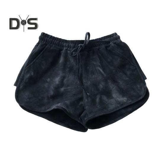 Женские шорты, эластичные спортивные шорты с завязками на высокой талии, с принтом тай-дай, широкие брюки, универсальные шорты для бега обычного стиля M чёрный