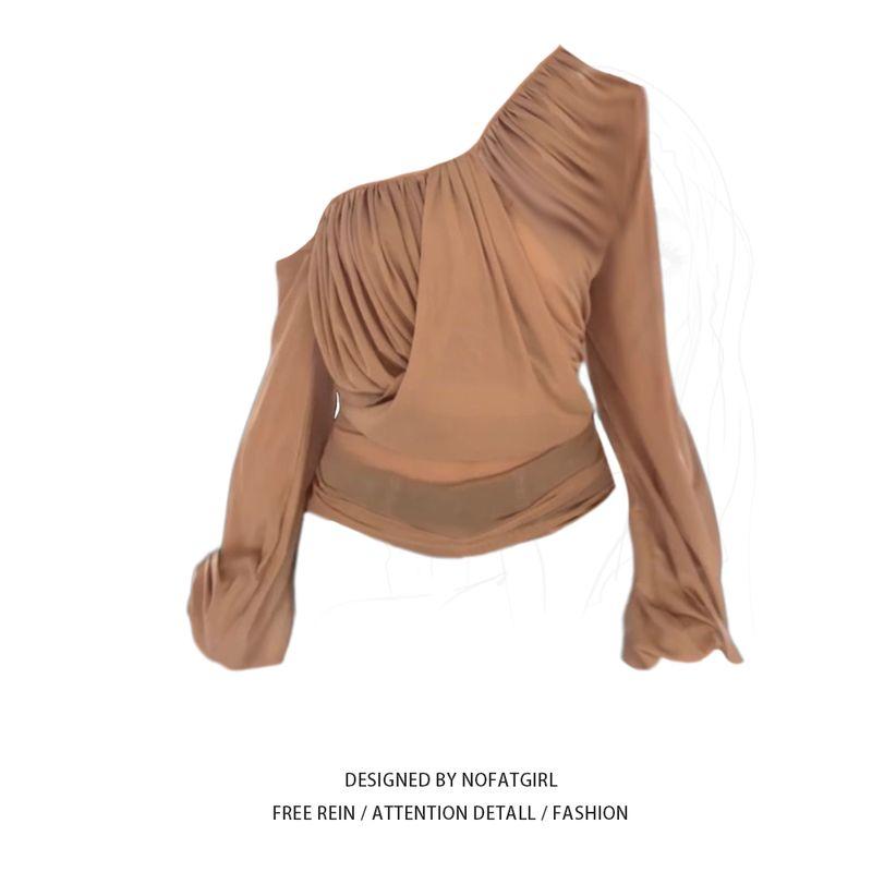 Size Fat Sister Fancy French Style Asymmetrical off-the-Shoulder Long Sleeves Shirt Women s Spring and Summer Pure Desire Pleated Waist-Controlled Top Top M
Size Fat Sister Fancy French Style Asymmetrical off-the-Shoulder Long Sleeves Shirt Women s Spring and Summer Pure Desire Pleated Waist-Controlled Top Top M