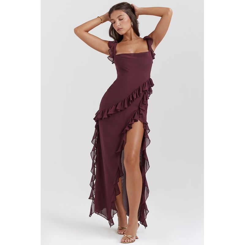 House Ouyang Nana Same Style French Sexy Red Ruffled Spaghetti Straps Dress High Slit Vacation Dress Wine Red Ruffles Split Skirt(High quality) L
House Ouyang Nana Same Style French Sexy Red Ruffled Spaghetti Straps Dress High Slit Vacation Dress Wine Red Ruffles Split Skirt(High quality) L