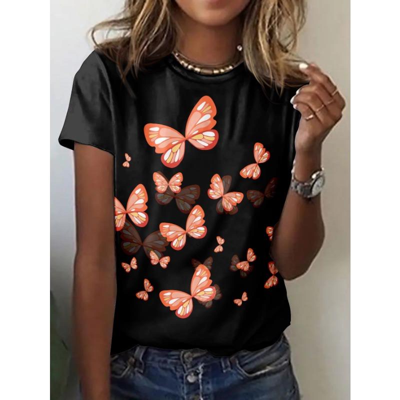 Women s Casual Short-sleeved T-shirt Polyester Knitted Fabric Orange Butterfly Pattern Micro-elastic Round Neck Summer Top Glossy 150G Polyester Fiber S
Women s Casual Short-sleeved T-shirt Polyester Knitted Fabric Orange Butterfly Pattern Micro-elastic Round Neck Summer Top Glossy 150G Polyester Fiber S
