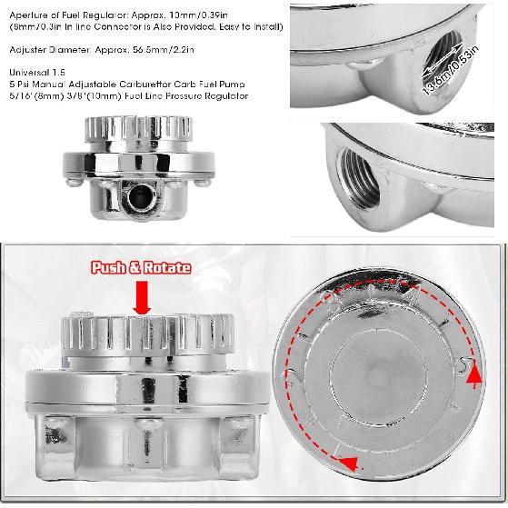 Universal Fuel Pressure Regulator Kit, Fuel Injection Pressure Regulator Adjustable Universal Fuel Pressure Regulator for Carburetor Engine
Universal Fuel Pressure Regulator Kit, Fuel Injection Pressure Regulator Adjustable Universal Fuel Pressure Regulator for Carburetor Engine