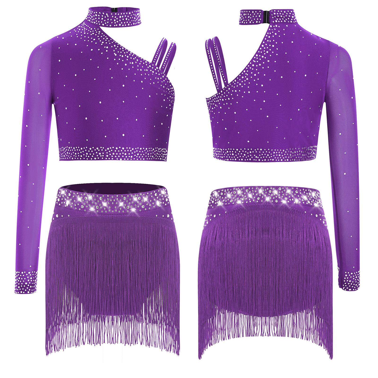 Children‘s Performance Outfit Shiny Rhinestone Irregular Shoulder Crop Top with Elastic Fringe Hem Pants for Recital Party 11-12 Years фіолетовий
Children‘s Performance Outfit Shiny Rhinestone Irregular Shoulder Crop Top with Elastic Fringe Hem Pants for Recital Party 11-12 Years фіолетовий