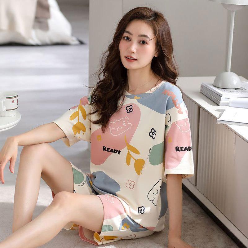 New pajamas women s summer pure cotton short-sleeved round neck cartoon thin pajamas loungewear can be worn outside set XXL
New pajamas women s summer pure cotton short-sleeved round neck cartoon thin pajamas loungewear can be worn outside set XXL