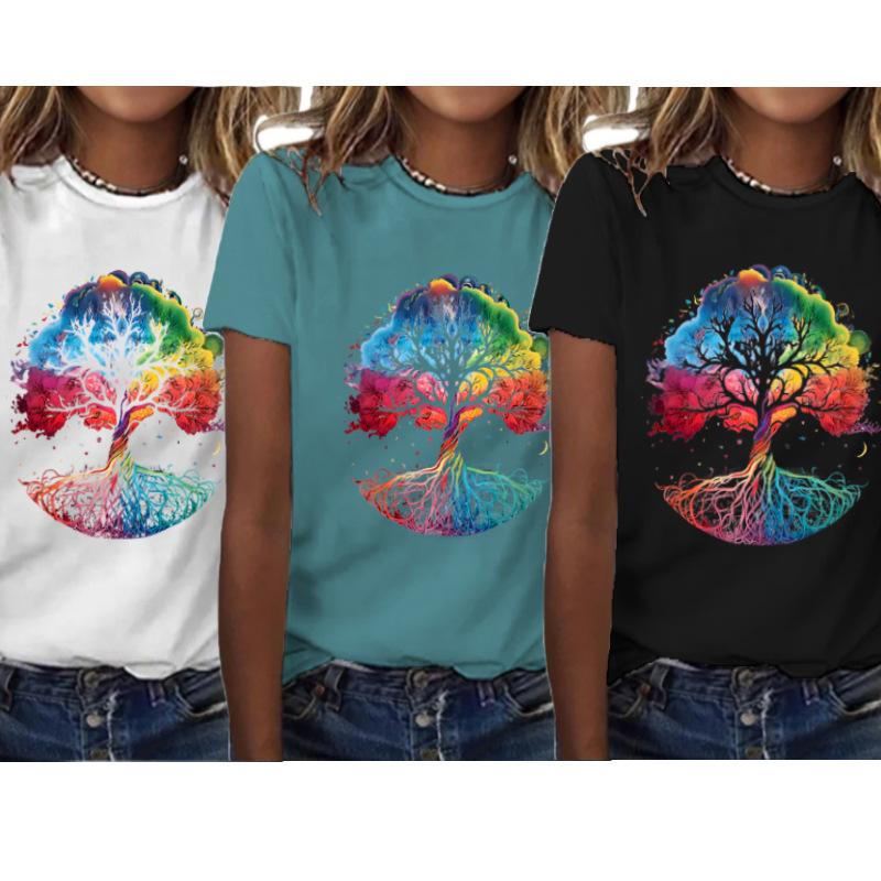Летняя повседневная футболка с принтом радужного дерева, женский пуловер с коротким рукавом и круглым вырезом
Летняя повседневная футболка с принтом радужного дерева, женский пуловер с коротким рукавом и круглым вырезом