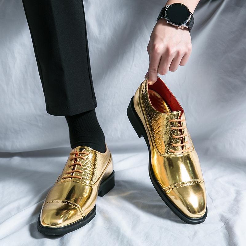 Large size spring and autumn pointed glossy leather shoes business dress gold British casual leather shoes 38
Large size spring and autumn pointed glossy leather shoes business dress gold British casual leather shoes 38