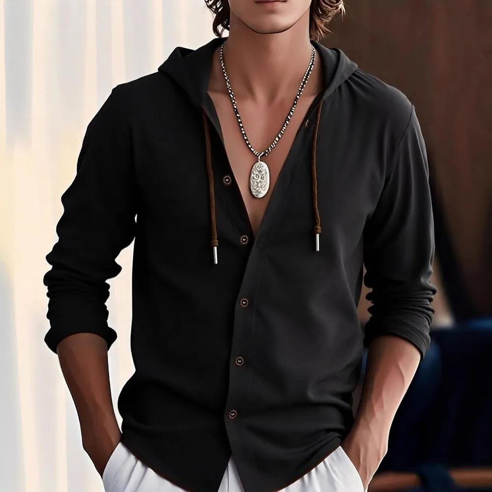 Мужская повседневная рубашка с капюшоном с длинным рукавом - Легкая, дышащая застегивающаяся на пуговицы для повседневной носки и досуга L чёрный
Мужская повседневная рубашка с капюшоном с длинным рукавом - Легкая, дышащая застегивающаяся на пуговицы для повседневной носки и досуга L чёрный