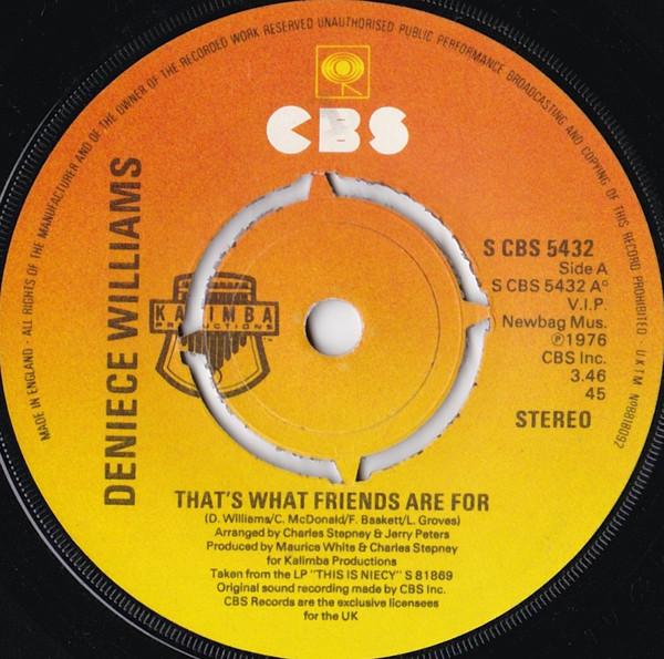 7inch Record DENIECE WILLIAMS - That s What Friends Are For SCBS5432 CBS 1977 UK Soul/Funk Used
7inch Record DENIECE WILLIAMS - That s What Friends Are For SCBS5432 CBS 1977 UK Soul/Funk Used
