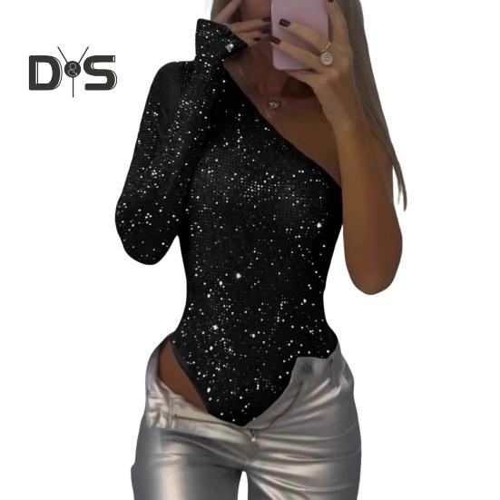 Жіноче сексуальне боді з паєтками з довгим рукавом і одним плечем, верхнім комбінезоном, жіночим вузьким цільним комбінезоном для вечірок, клубів, барів S чорний
Жіноче сексуальне боді з паєтками з довгим рукавом і одним плечем, верхнім комбінезоном, жіночим вузьким цільним комбінезоном для вечірок, клубів, барів S чорний