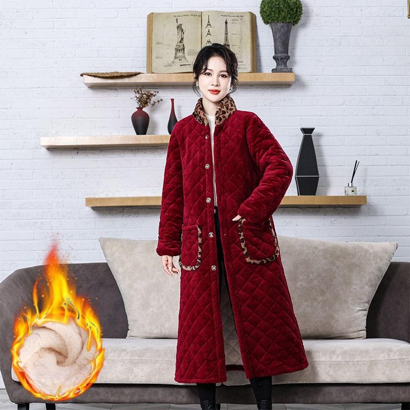 Зимнее женское пальто на флисовой подкладке, длинное, толстое, теплое, длиной до колена, плюшевое пальто, верхняя одежда, домашняя одежда L бордовый