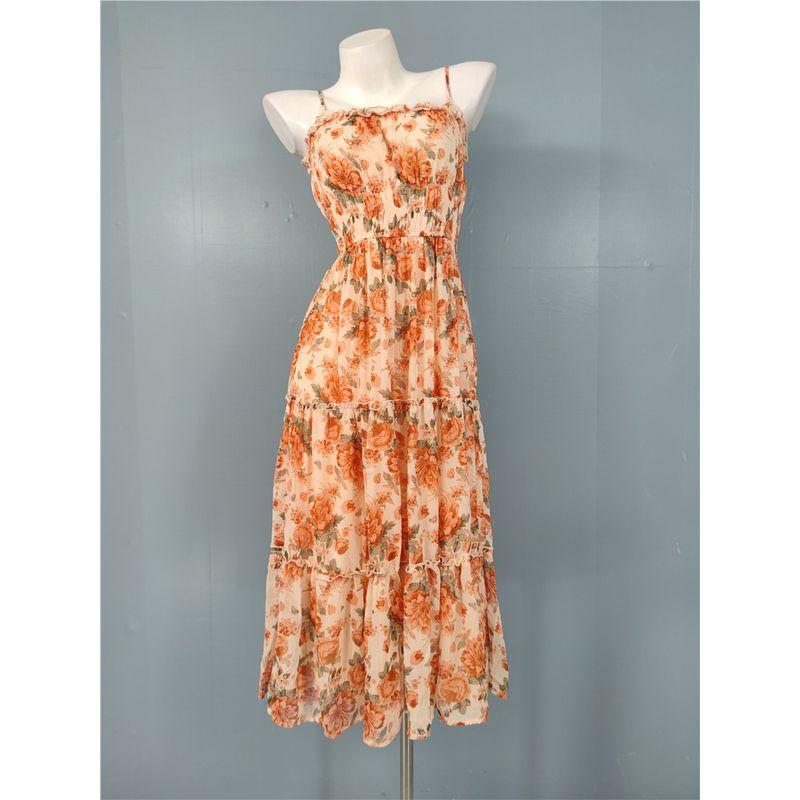 Заказ внешней торговли Сексуальная мода Изысканный принт Платье-слинг на запах Облегающее Пляжное Элегантное Платье с характером милой леди PALE ORANGE L