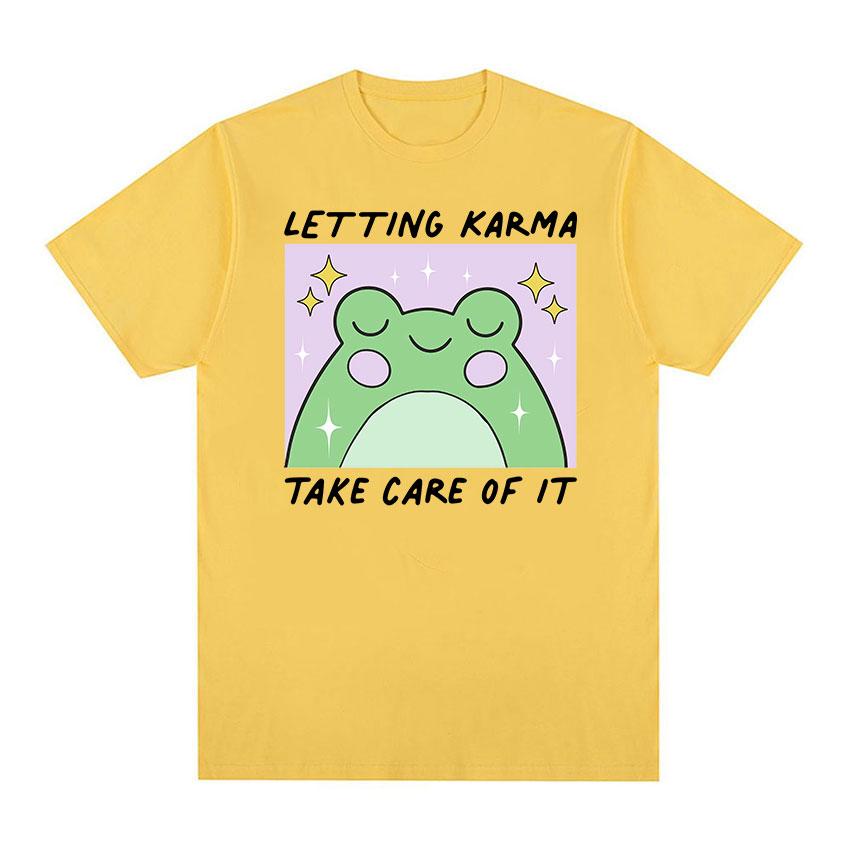 Letting Karma Take Care of It Симпатичные лягушки Забавные футболки с рисунком Мужские и женские повседневные модные футболки большого размера из хлопка высокого качества
Letting Karma Take Care of It Симпатичные лягушки Забавные футболки с рисунком Мужские и женские повседневные модные футболки большого размера из хлопка высокого качества