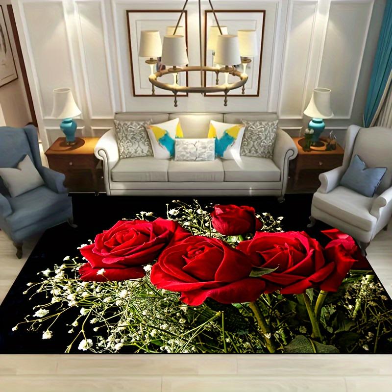 1 шт. коврик из кристального вельвета из полиэстера 5 роз на черном фоне - яркий ковер с красными розами, идеально подходит для украшения дома 50x80cm