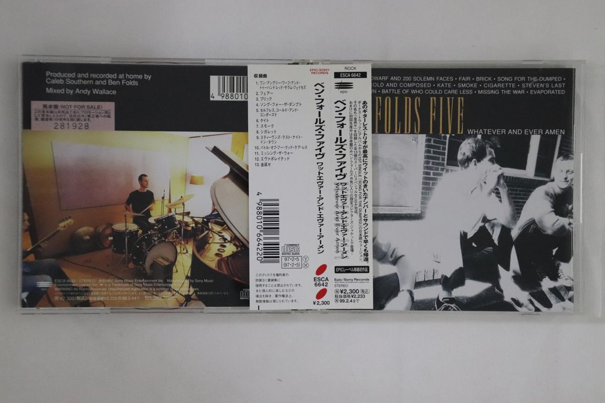 CD BEN FOLDS FIVE - Whatever & Ever Amen ESCA6642PROMO EPIC 1997 Japan Obi Rock Used
CD BEN FOLDS FIVE - Whatever & Ever Amen ESCA6642PROMO EPIC 1997 Japan Obi Rock Used