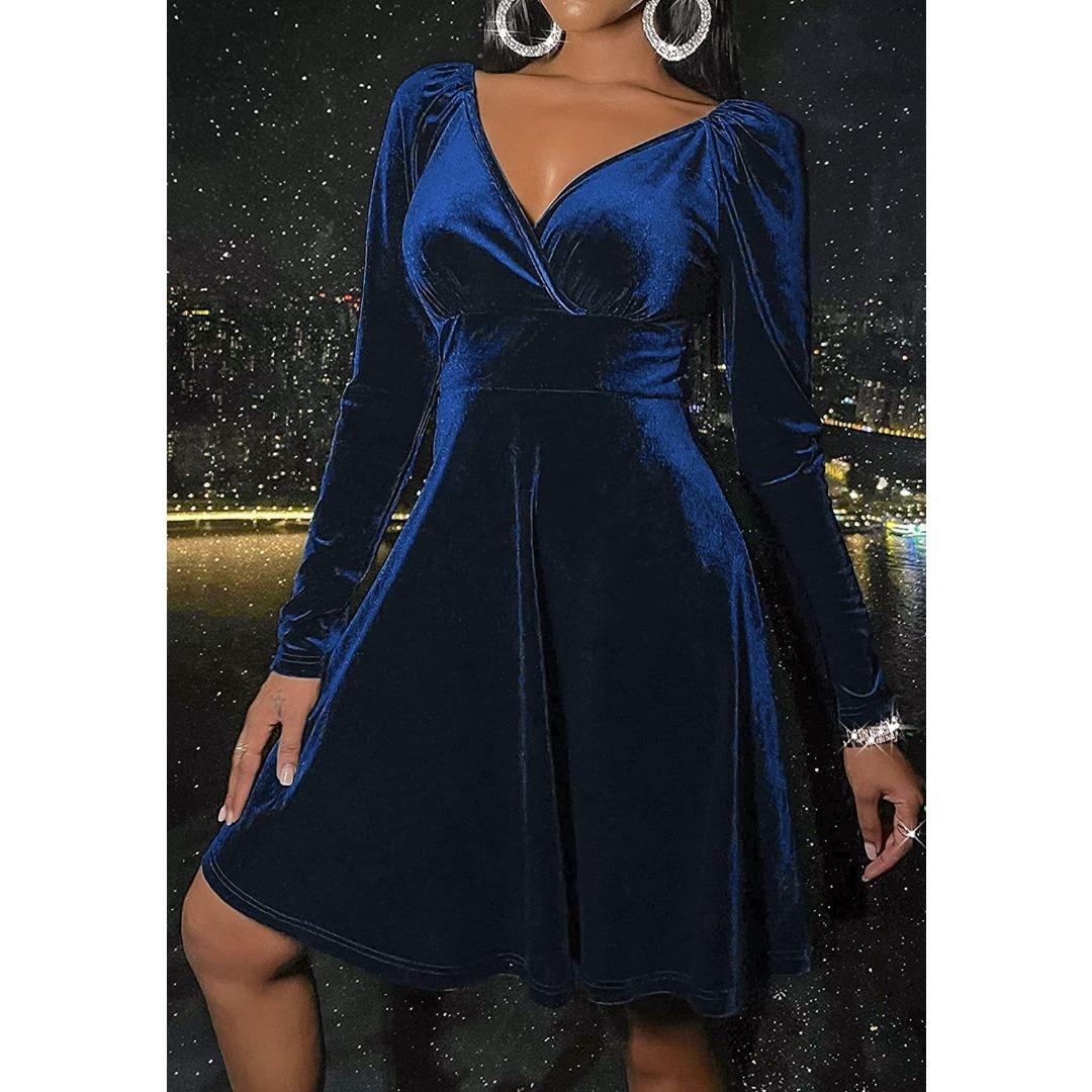 Women s Velvet V-Neck Holiday Party Dress - Autumn Winter Long Sleeve Christmas Mini Dress with Elegant Velvet Detailing XL синій
Women s Velvet V-Neck Holiday Party Dress - Autumn Winter Long Sleeve Christmas Mini Dress with Elegant Velvet Detailing XL синій