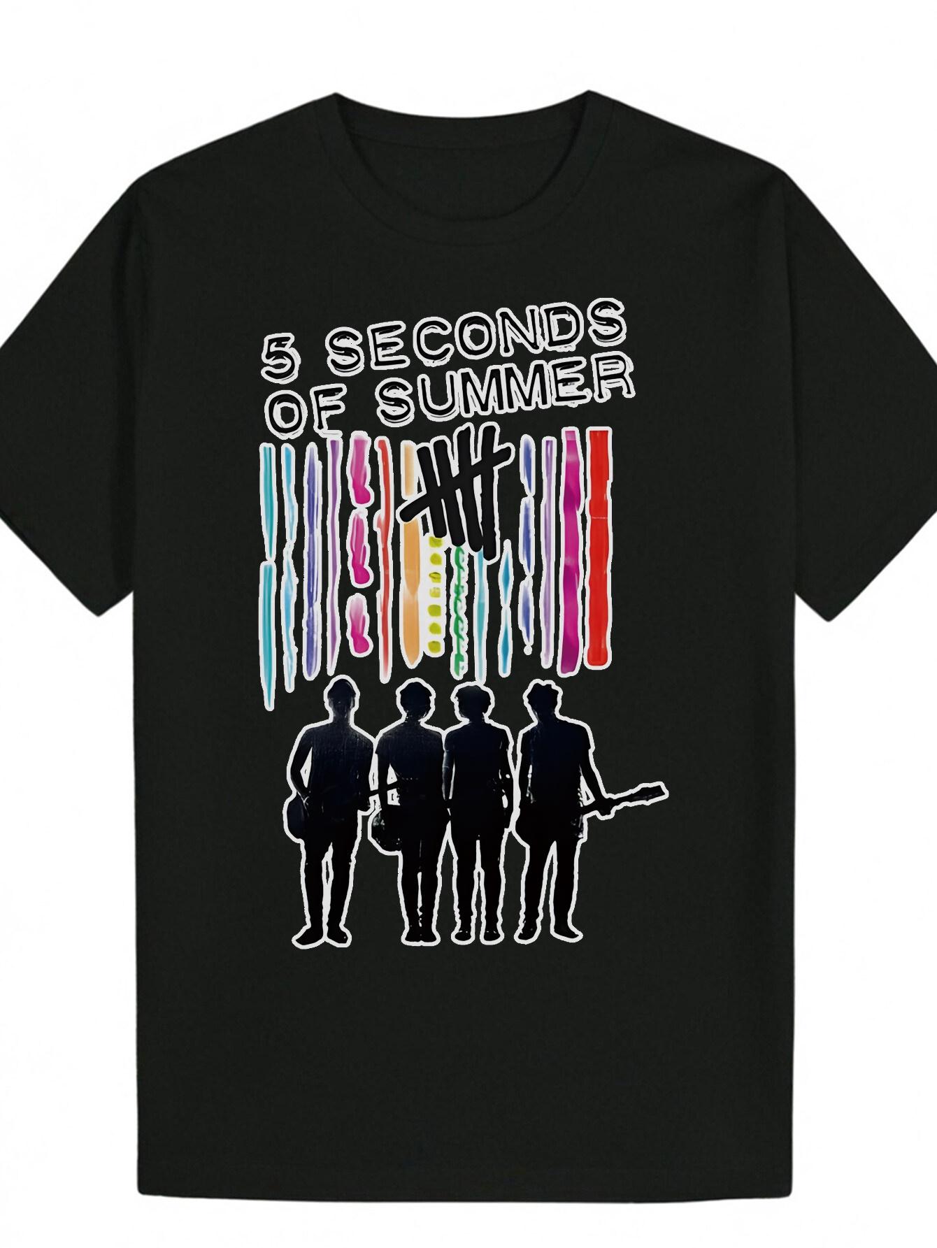 Crew Neck T-shirt - 3 Seconds of Summer Graphic Tee with Colorful Stripes & Silhouette Design S
Crew Neck T-shirt - 3 Seconds of Summer Graphic Tee with Colorful Stripes & Silhouette Design S