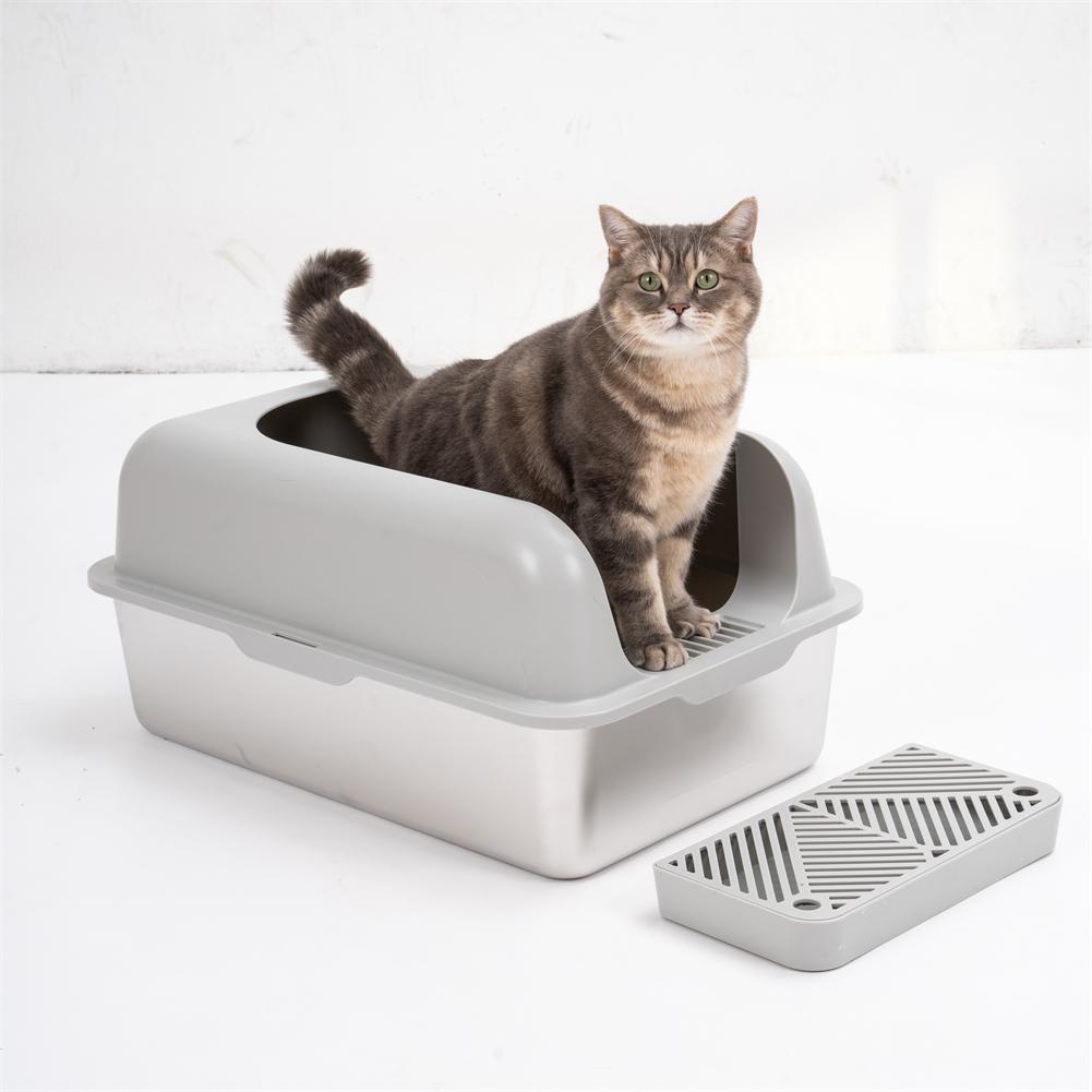 Американский закрытый лоток для кошачьего туалета из нержавеющей стали с крышкой, очень большой лоток для больших кошек, металлический лоток XL с высокими бортами серый