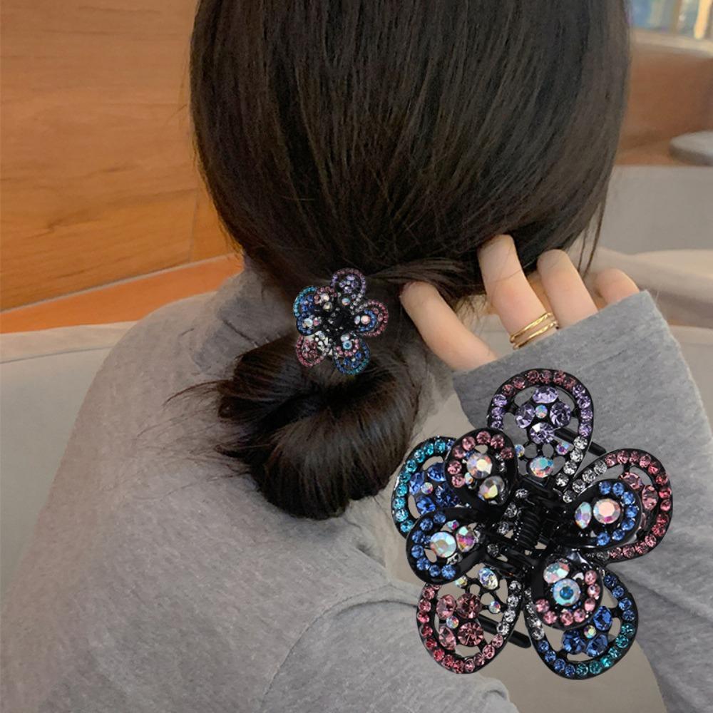 Головной убор Женская заколка для волос Зажим для захвата Средняя заколка для акулы Милый цветок со стразами Коготь для волос Ежедневно
