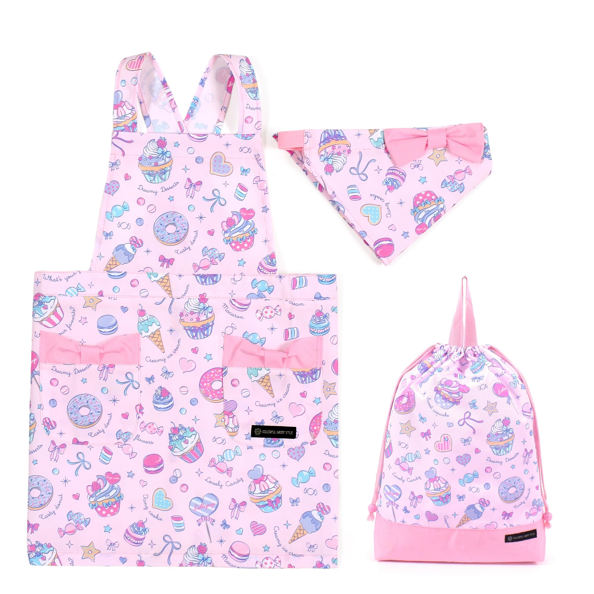 COLORFUL CANDY STYLE drawstring gym uniform back cross apron cooking triangular sling Milky sweets candy a la elementary girls NV703200 2-piece set,
COLORFUL CANDY STYLE drawstring gym uniform back cross apron cooking triangular sling Milky sweets candy a la elementary girls NV703200 2-piece set,