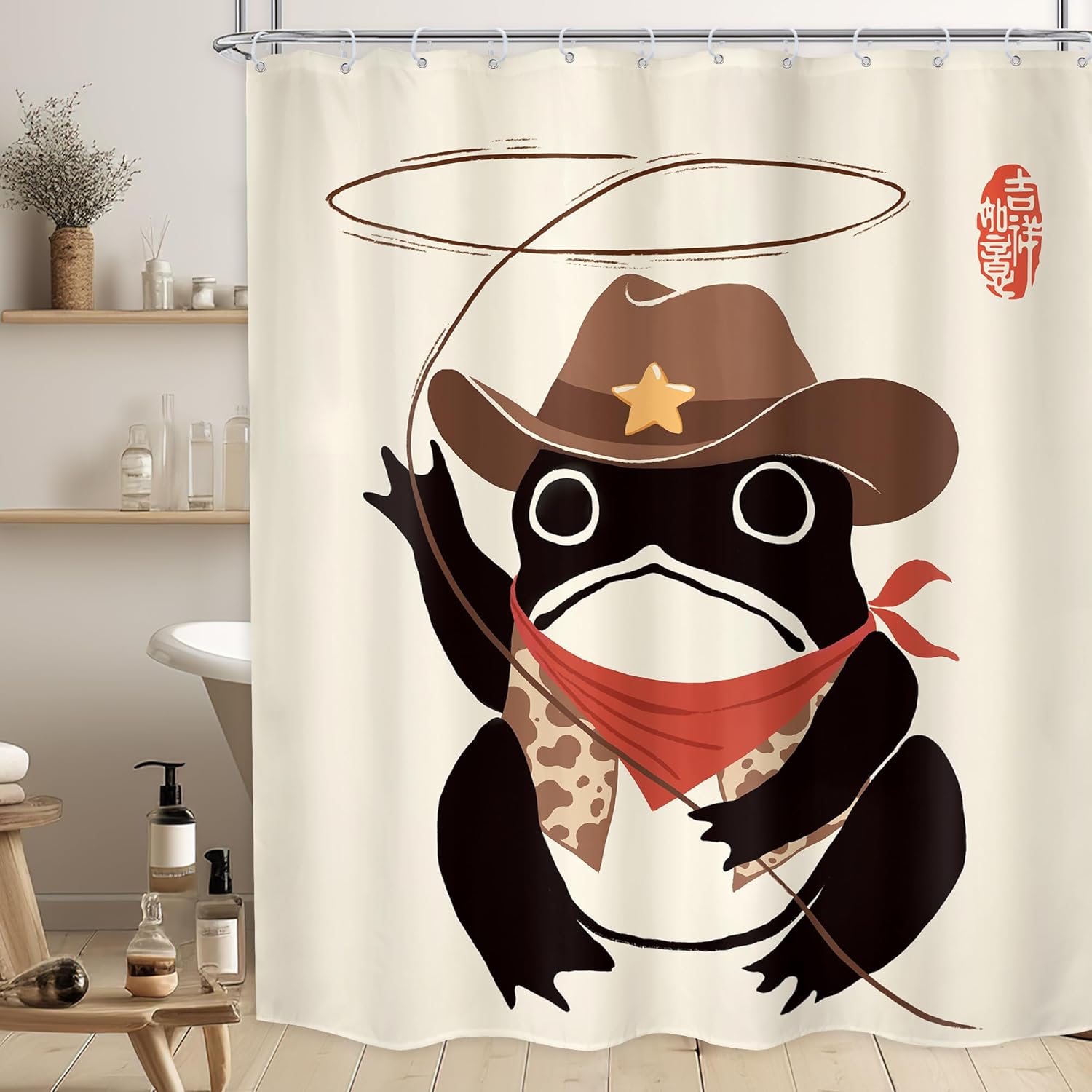 Cowboy Frog Shower Curtain Funny Animal Design Western Theme Bath Decor Cute Cartoon Frog Red Bandana Hat Bathroom Set W60H190(CM)-1 Pcs
Cowboy Frog Shower Curtain Funny Animal Design Western Theme Bath Decor Cute Cartoon Frog Red Bandana Hat Bathroom Set W60H190(CM)-1 Pcs