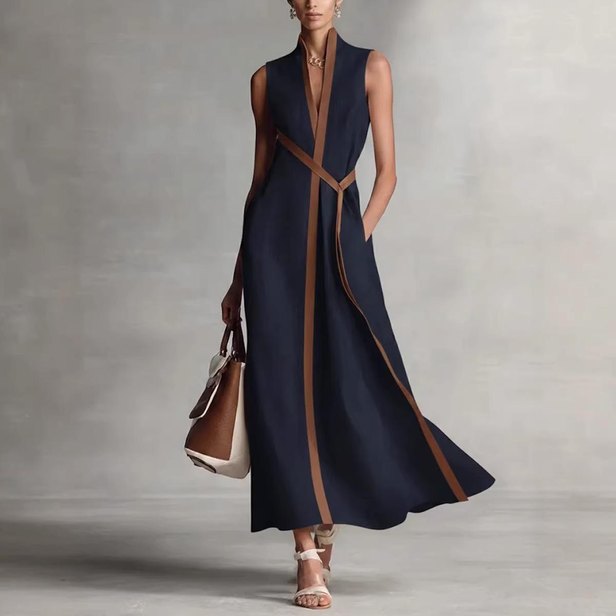 2026 Spring European & American Women s Color Block Sleeveless V-neck Cotton Linen Elegant Dress L темно-синього кольору
2026 Spring European & American Women s Color Block Sleeveless V-neck Cotton Linen Elegant Dress L темно-синього кольору