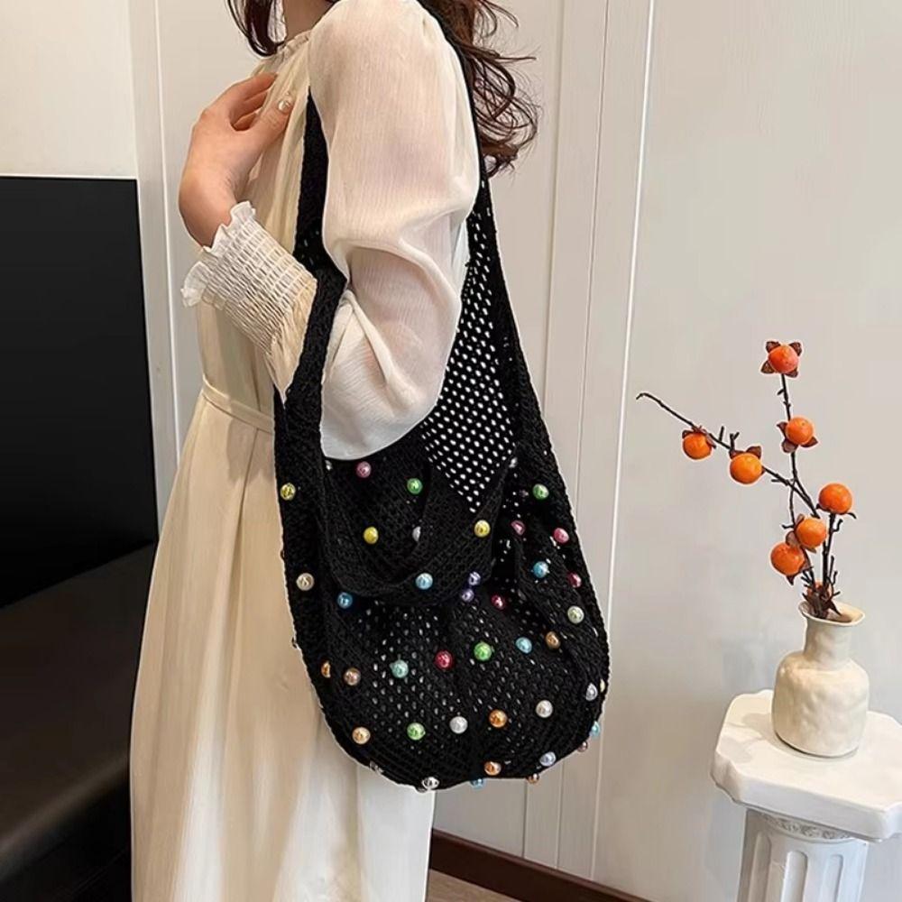 Hollow Out Women Knitting Shoulder Bag with Colored Beads Boho Crochet Bag Beach Bag Ladies хакі
Hollow Out Women Knitting Shoulder Bag with Colored Beads Boho Crochet Bag Beach Bag Ladies хакі