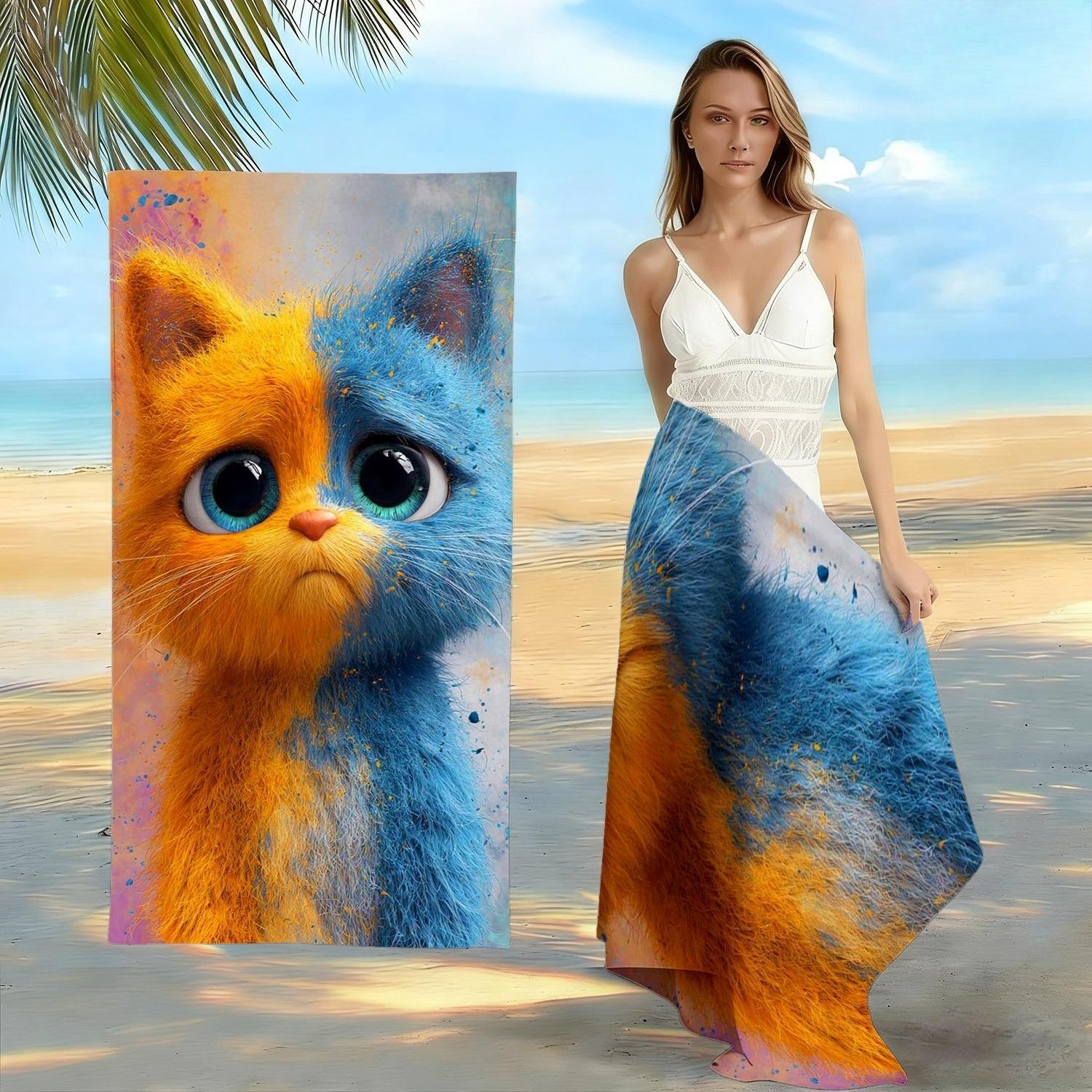 Watercolor Split Cat Beach Towel, Orange Blue Kitten Print Oversized Bath Towel, Soft Quick Dry Summer Beach Blanket 1pcs W40*H60(CM)
Watercolor Split Cat Beach Towel, Orange Blue Kitten Print Oversized Bath Towel, Soft Quick Dry Summer Beach Blanket 1pcs W40*H60(CM)