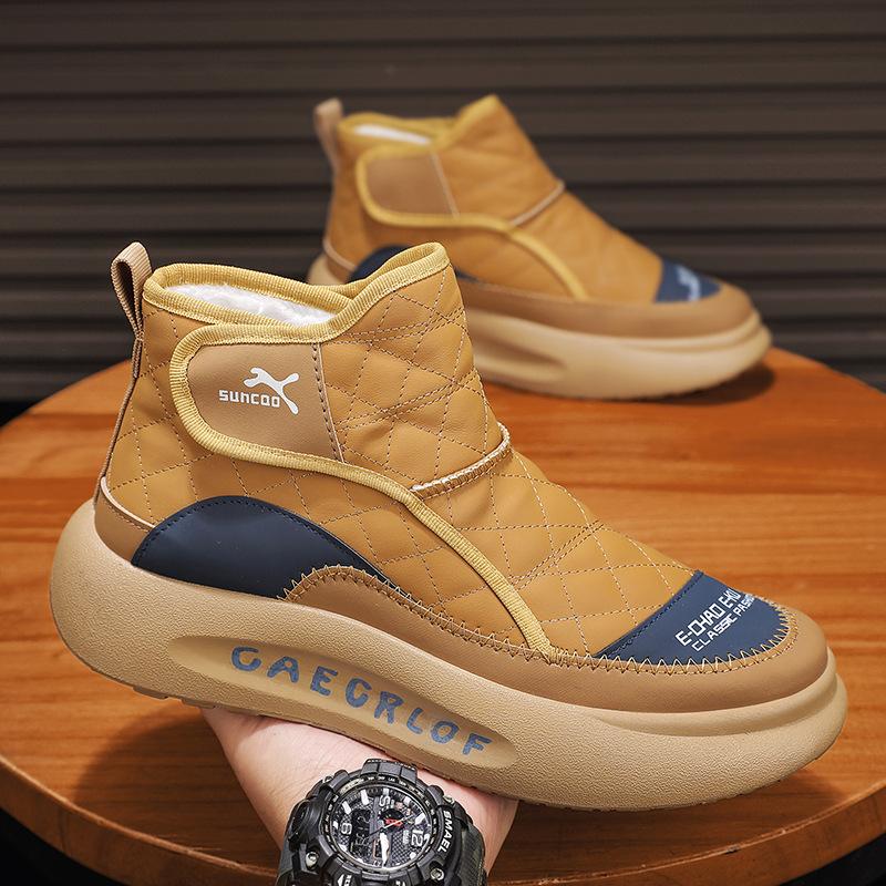 Модные мужские утепленные плюшевые теплые зимние ботинки, новая зимняя нескользящая обувь из хлопка с высоким верхом, удобная модная обувь на высокой подошве, повседневная обувь 39 хаки