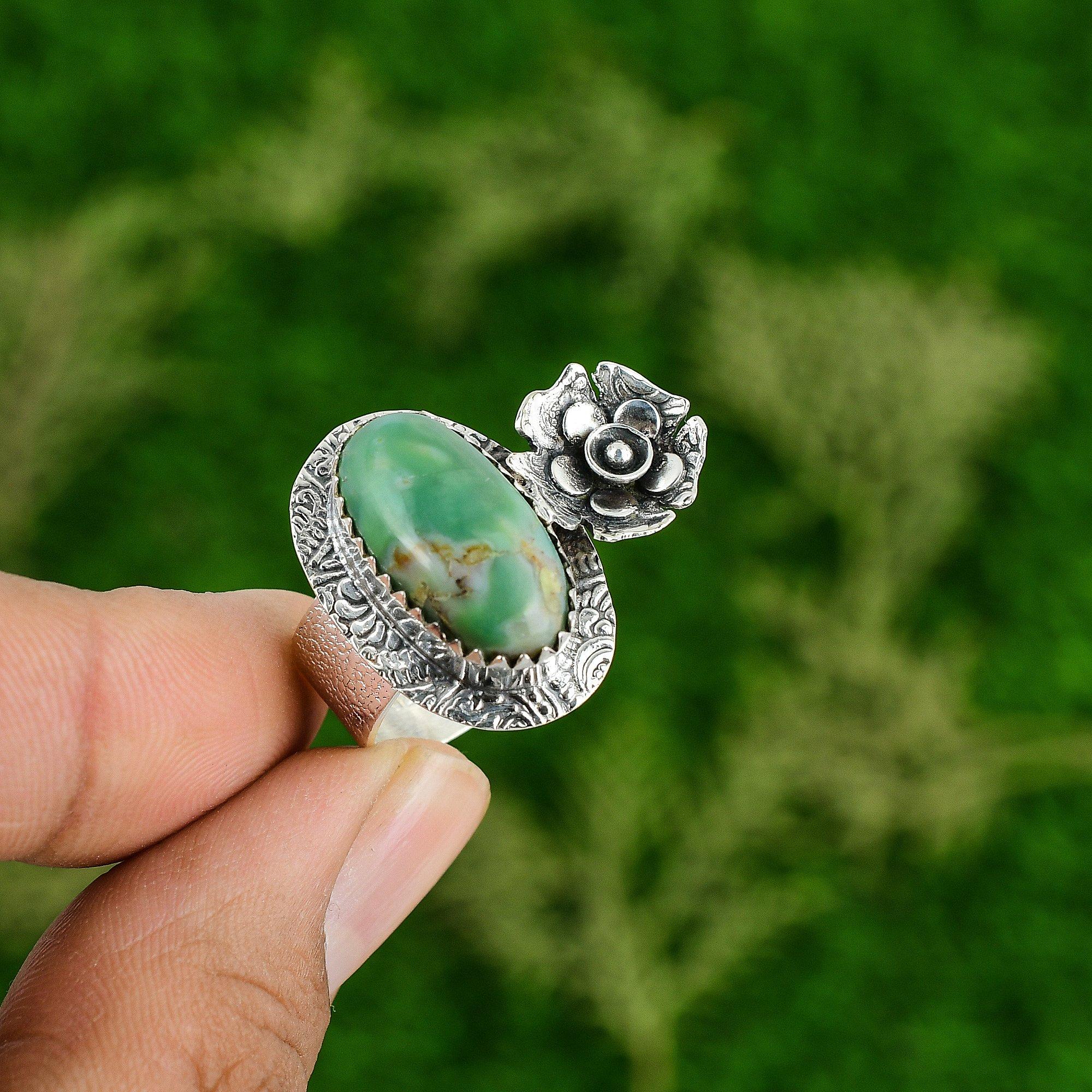 Кольцо-обещание с натуральным хризопразом в форме цветка, размер 7, серебро 925 пробы, для женщин 7