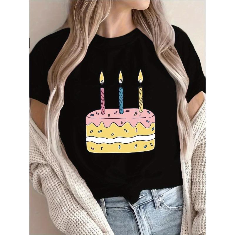 Birthday cake pattern printed T-shirt, women s casual, vacation, short-sleeved round-neck, machine washable, women s clothing, versatile for outings S чёрный
Birthday cake pattern printed T-shirt, women s casual, vacation, short-sleeved round-neck, machine washable, women s clothing, versatile for outings S чёрный