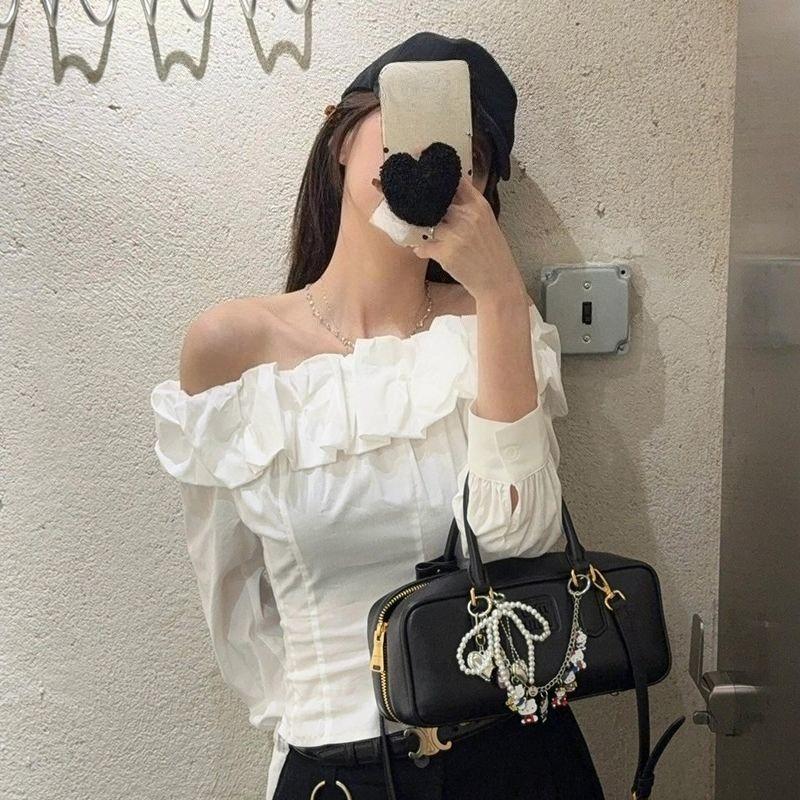 Women s Slash Neck Shirt Loose Solid Color Pleated Long Sleeved Woman Blouse Without Open Collar Spring Casual Fashionable Lady Top XL білий
Women s Slash Neck Shirt Loose Solid Color Pleated Long Sleeved Woman Blouse Without Open Collar Spring Casual Fashionable Lady Top XL білий