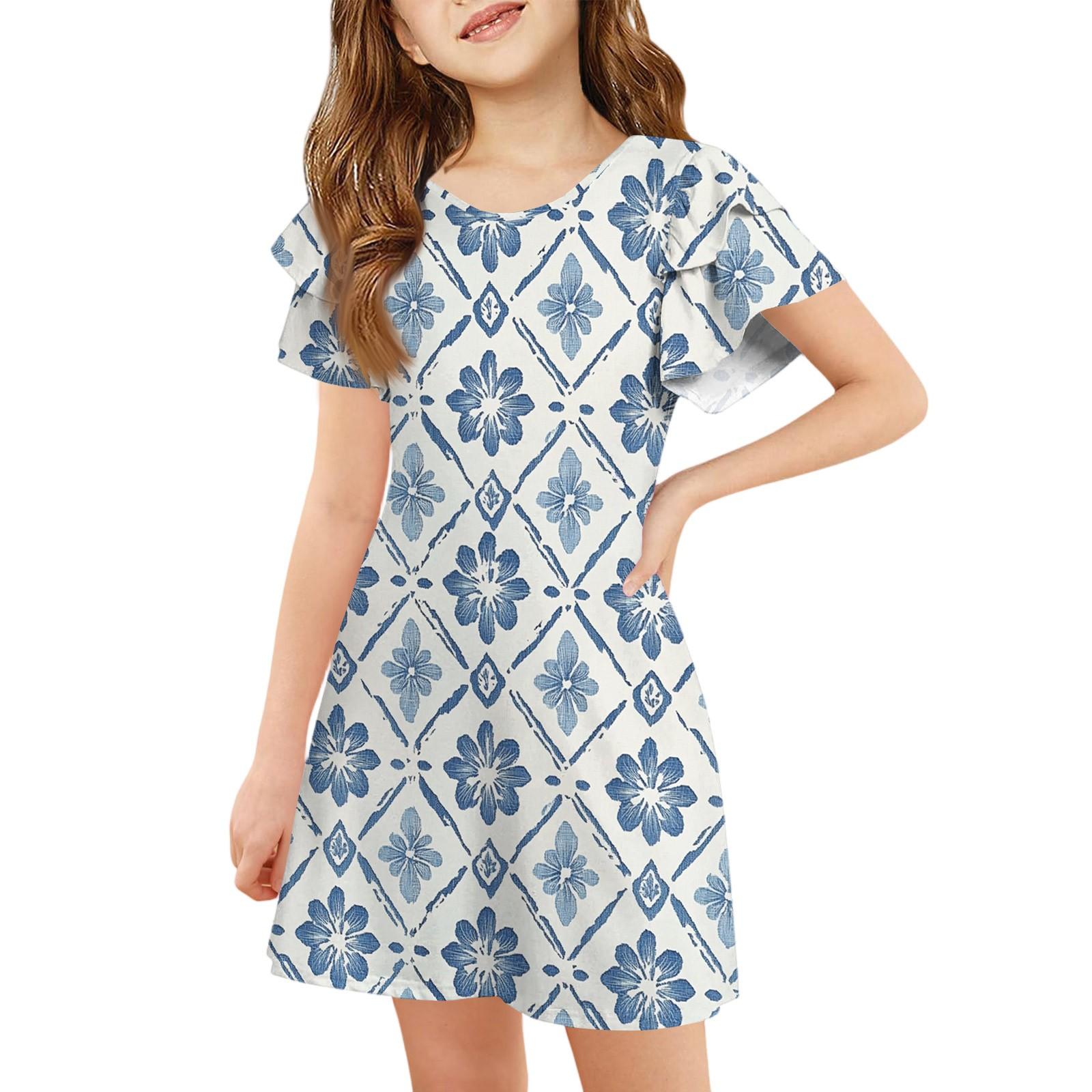 Girls Ruffle Sleeve Dress - Round Neck Printed Sundress 150
Girls Ruffle Sleeve Dress - Round Neck Printed Sundress 150