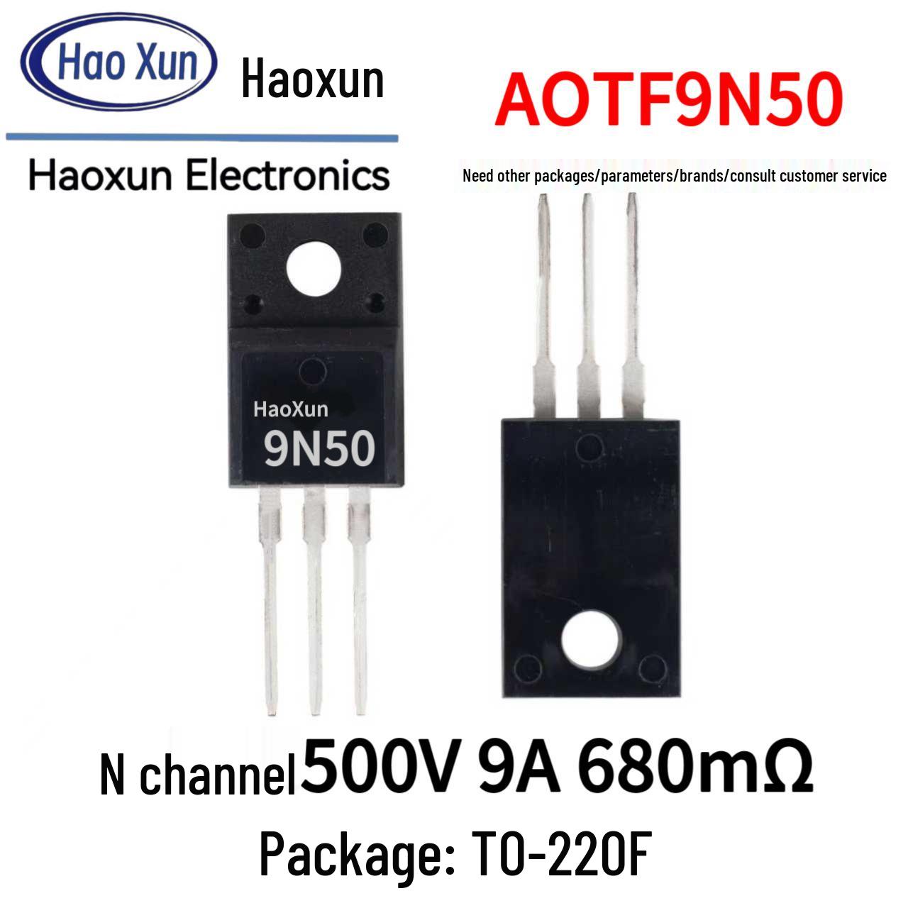 AOTF9N50 N-Channel MOSFET, 500V, TO-220F Package, Straight Plug
AOTF9N50 N-Channel MOSFET, 500V, TO-220F Package, Straight Plug