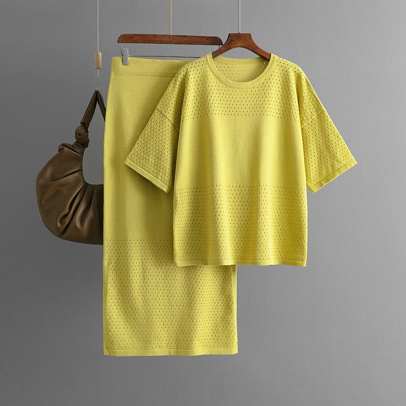 HNXC Летний вязаный топ с короткими рукавами и юбка с ажурным узором, женский повседневный костюм из двух предметов однотонной расцветки One Size жёлтый
HNXC Летний вязаный топ с короткими рукавами и юбка с ажурным узором, женский повседневный костюм из двух предметов однотонной расцветки One Size жёлтый