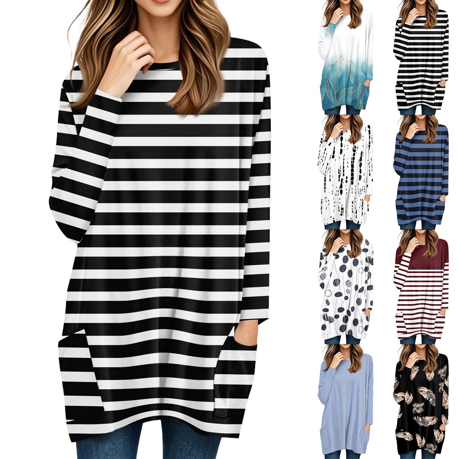 Womens Tops Round Neck Long Sleeve Blouses Casual Mid-length Shirts Fashion Print Tunic Tops With Pockets L чорний
Womens Tops Round Neck Long Sleeve Blouses Casual Mid-length Shirts Fashion Print Tunic Tops With Pockets L чорний