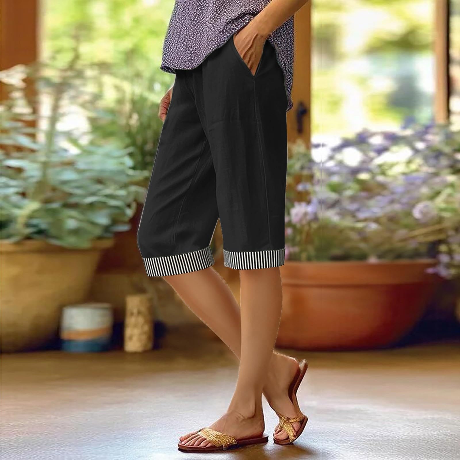 Women’s Knee Length Cotton Bermuda Shorts with Striped Cuffs Relaxed Fit Casual Summer Lightweight Breathable Fabric Design S чёрный
Women’s Knee Length Cotton Bermuda Shorts with Striped Cuffs Relaxed Fit Casual Summer Lightweight Breathable Fabric Design S чёрный